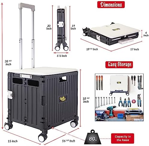 dbest Products Quik Cart Swing Lid Four Swivel Wheeled Rolling Crate Teacher Utility with seat Heavy Duty, alternate view 3