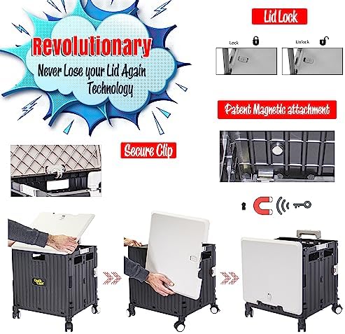 dbest Products Quik Cart Swing Lid Four Swivel Wheeled Rolling Crate Teacher Utility with seat Heavy Duty, alternate view 4