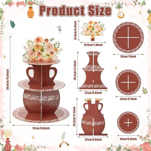De Barro Mexicanos Cupcake Stand - 3 Tiered Birthday Decorations in Brown De Barro Mexicanos, alternate view 3