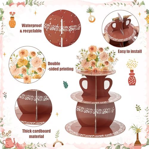 De Barro Mexicanos Cupcake Stand - 3 Tiered Birthday Decorations in Brown De Barro Mexicanos, alternate view 4