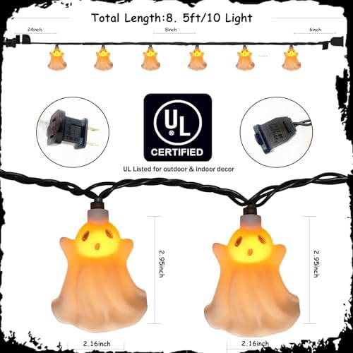 Decor Lights, 8.5FT Ghost String Lights with 10 White LED Ghost Lights, Plug in Fairy Lights for Patio Garden, alternate view