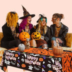 Decorations - 2 Pack Plastic Tablecloth for Halloween Party Decorations | Skeletons Bats Ghosts Pumpkin Table, alternate view