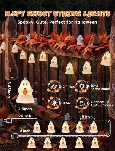 Decorations Ghost String Lights,8.5FT 10 LED Plug in Ghost Lights in White(Elves Holding Pumpkin), alternate view 2