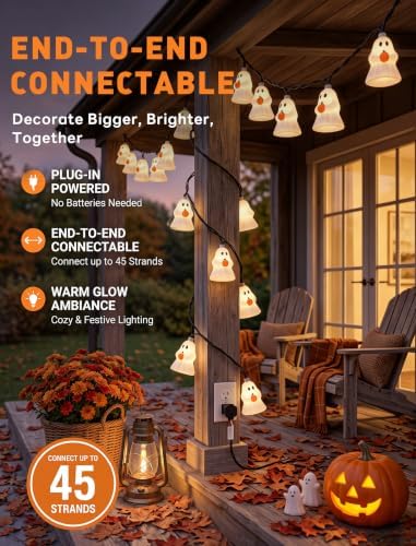 Decorations Ghost String Lights,8.5FT 10 LED Plug in Ghost Lights in White(Elves Holding Pumpkin), alternate view 3
