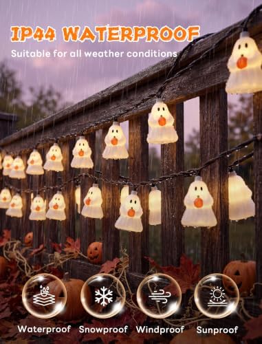 Decorations Ghost String Lights,8.5FT 10 LED Plug in Ghost Lights in White(Elves Holding Pumpkin), alternate view 4