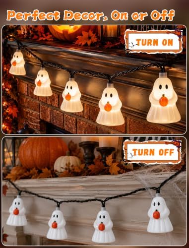 Decorations Ghost String Lights,8.5FT 10 LED Plug in Ghost Lights in White(Elves Holding Pumpkin), alternate view 5