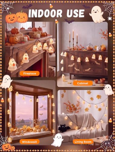 Decorations Ghost String Lights,8.5FT 10 LED Plug in Ghost Lights in White(Elves Holding Pumpkin), alternate view 6