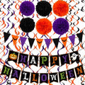 Decorations - HAPPY Banner with Hanging Swirls Pompoms