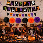 Decorations - HAPPY Banner with Hanging Swirls Pompoms, alternate view 2