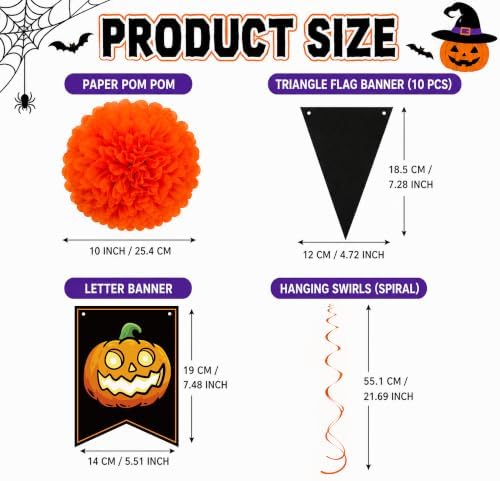 Decorations - HAPPY Banner with Hanging Swirls Pompoms, alternate view 3