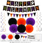 Decorations - HAPPY Banner with Hanging Swirls Pompoms, alternate view 4