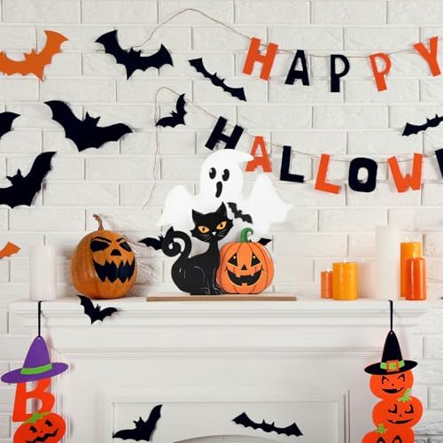 Decorations Indoor Wooden Black Cat Decor Ghost Table Sign Pumpkin Table Centerpieces Standing Tabletop, alternate view 2