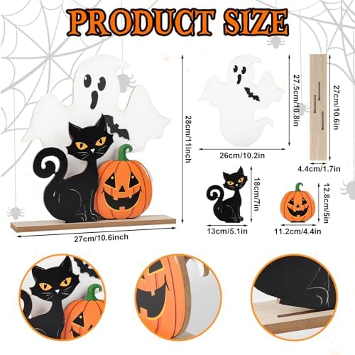 Decorations Indoor Wooden Black Cat Decor Ghost Table Sign Pumpkin Table Centerpieces Standing Tabletop, alternate view 3