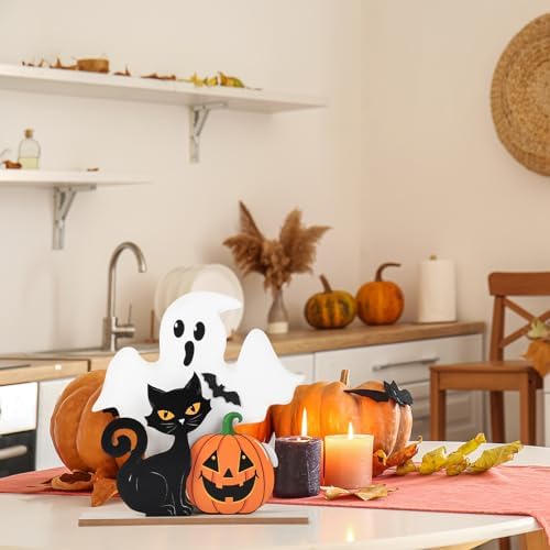 Decorations Indoor Wooden Black Cat Decor Ghost Table Sign Pumpkin Table Centerpieces Standing Tabletop, alternate view 4