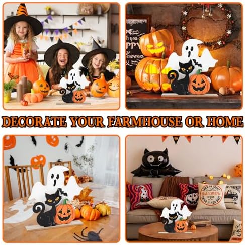 Decorations Indoor Wooden Black Cat Decor Ghost Table Sign Pumpkin Table Centerpieces Standing Tabletop, alternate view 6