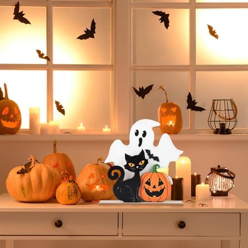Decorations Indoor Wooden Black Cat Decor Ghost Table Sign Pumpkin Table Centerpieces Standing Tabletop, alternate view 7