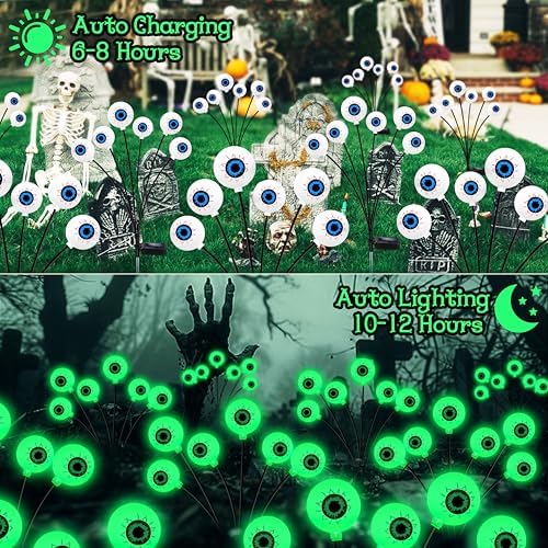 Decorations Outdoor, 8 Pack 48 LED Solar Scary Eyeball Swaying Lights, Green Solar Firefly Light Waterproof, alternate view 4
