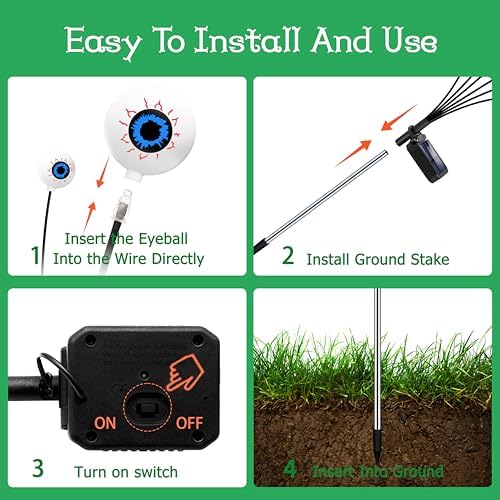 Decorations Outdoor, 8 Pack 48 LED Solar Scary Eyeball Swaying Lights, Green Solar Firefly Light Waterproof, alternate view 5
