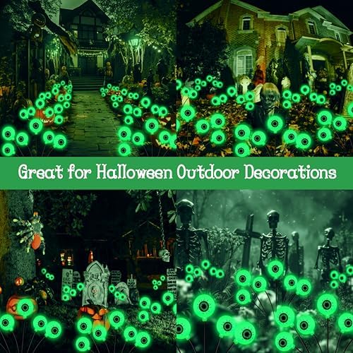 Decorations Outdoor, 8 Pack 48 LED Solar Scary Eyeball Swaying Lights, Green Solar Firefly Light Waterproof, alternate view 6