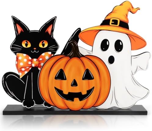 Decorations Wooden Ghost Table Sign Pumpkin Black Cat Table Centerpieces Standing Tabletop Decoration Happy for
