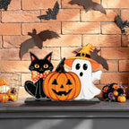 Decorations Wooden Ghost Table Sign Pumpkin Black Cat Table Centerpieces Standing Tabletop Decoration Happy for, alternate