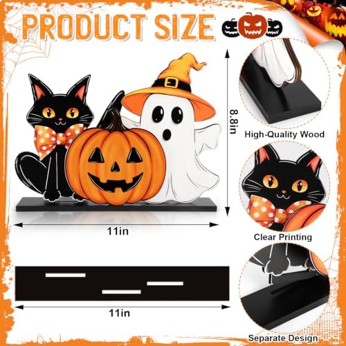 Decorations Wooden Ghost Table Sign Pumpkin Black Cat Table Centerpieces Standing Tabletop Decoration Happy for, alternate