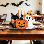 Decorations Wooden Ghost Table Sign Pumpkin Black Cat Table Centerpieces Standing Tabletop Decoration Happy for, alternate