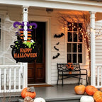 Decorations Wooden Happy Door Wreath for Front Door Sign Witch Feet Wall Signs, Black Cat Spider Welcome Sign, alternate view