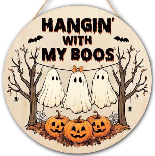 Decorations Wooden Sign for Home, Hangin' with My Boos Ghost Sign