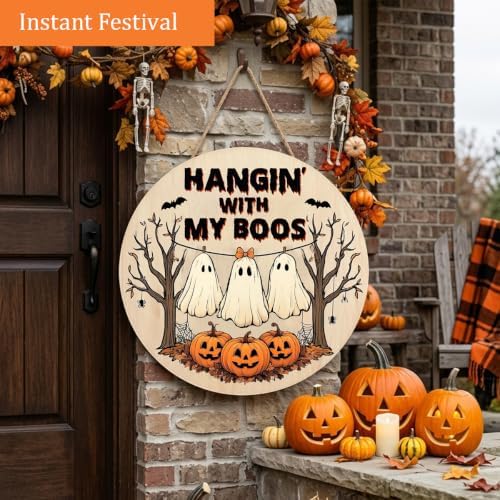 Decorations Wooden Sign for Home, Hangin' with My Boos Ghost Sign, alternate view 2