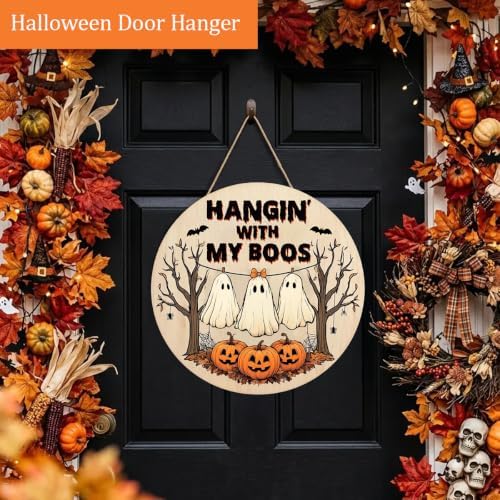 Decorations Wooden Sign for Home, Hangin' with My Boos Ghost Sign, alternate view 3