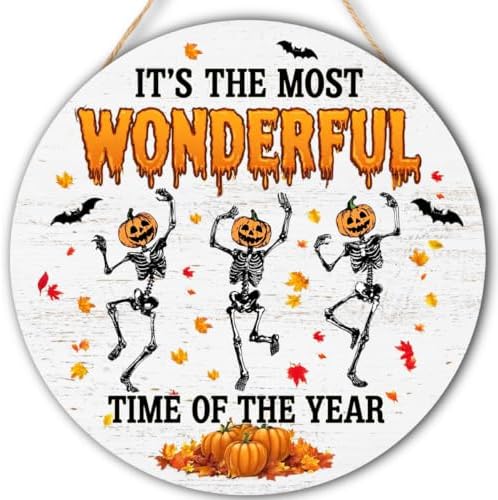 Decorations Wooden Sign for Home, Spooky Skeleton Pumpkin Sign