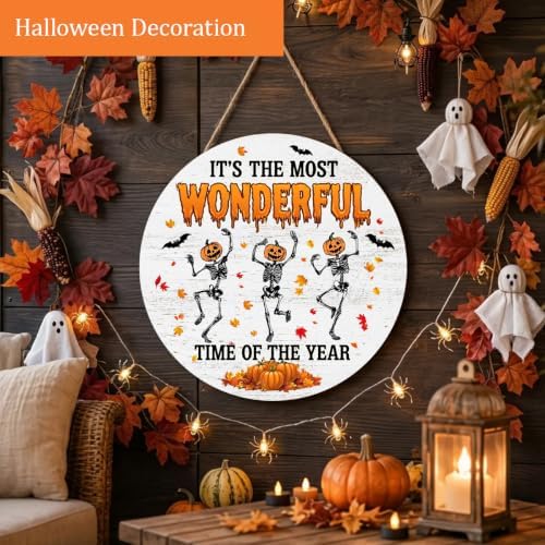 Decorations Wooden Sign for Home, Spooky Skeleton Pumpkin Sign, alternate view 4
