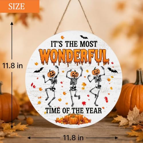 Decorations Wooden Sign for Home, Spooky Skeleton Pumpkin Sign, alternate view 5