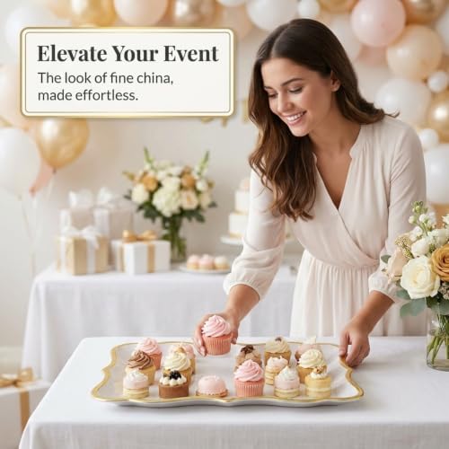 Decorative Gold Rim Display Trays 10 Pack 9 x 13 Inch Cardboard Platters in 9 x 13 Inch in Gold, White, alternate view 2