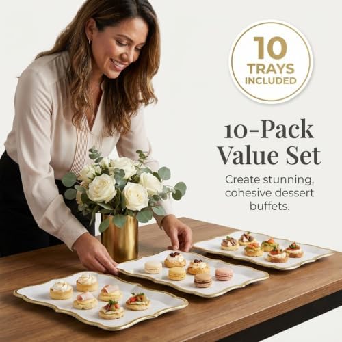 Decorative Gold Rim Display Trays 10 Pack 9 x 13 Inch Cardboard Platters in 9 x 13 Inch in Gold, White, alternate view 6