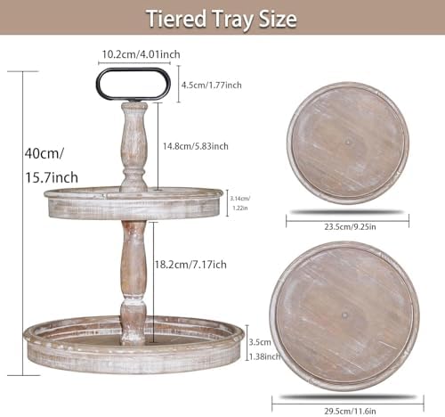Decorative Trays - Two Tiered Tray Stand Rustic Decor Farmhouse 2 Tiered Tray Serving Tray Seasonal & Holiday, alternate view