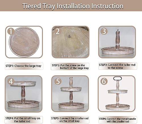 Decorative Trays - Two Tiered Tray Stand Rustic Decor Farmhouse 2 Tiered Tray Serving Tray Seasonal & Holiday, alternate view