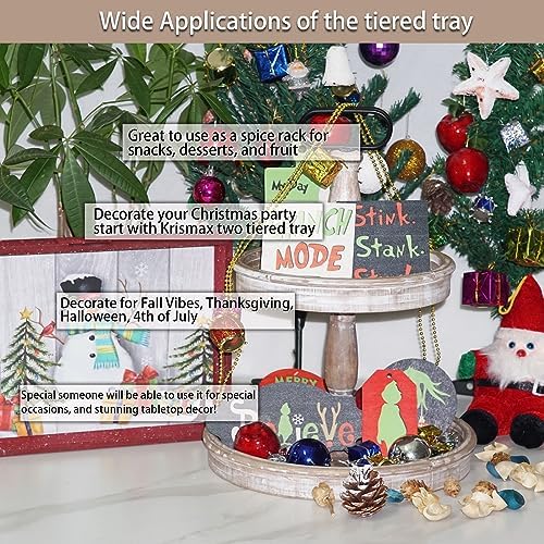 Decorative Trays - Two Tiered Tray Stand Rustic Decor Farmhouse 2 Tiered Tray Serving Tray Seasonal & Holiday, alternate view