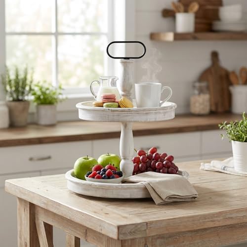 Decorative Trays - Two Tiered Tray Stand Rustic Tiered Tray Decor 2 Tiered Tray Serving Tray Seasonal & Holiday, alternate