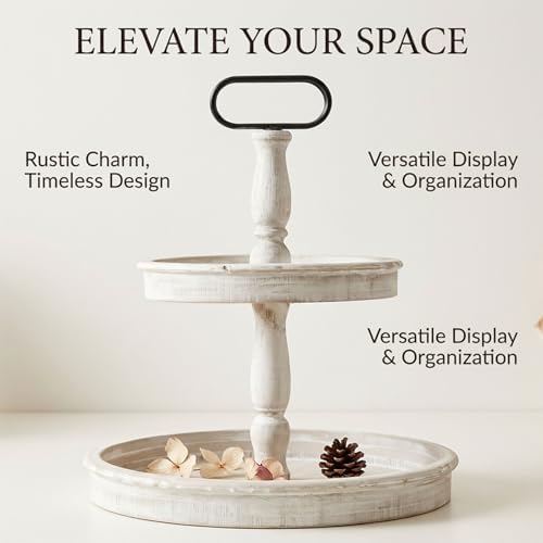 Decorative Trays - Two Tiered Tray Stand Rustic Tiered Tray Decor 2 Tiered Tray Serving Tray Seasonal & Holiday, alternate