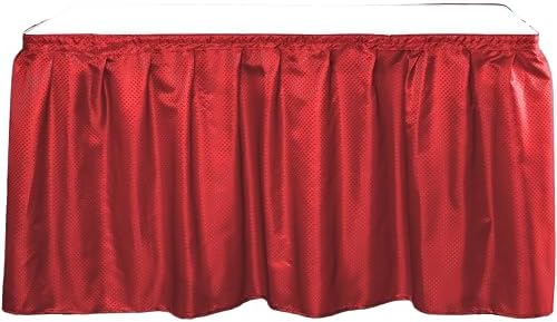 Decorator Table Skirt Ruffled Dobby Fabric Diamond Pattern Hook-and-Loop Adhesive, 10 Feet x 30 Inches, Red in