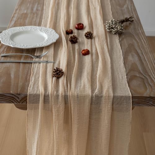 Deep Beige Cheesecloth Table Runner 120 Inches Fall Party Home Decorations, alternate view 5