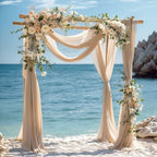 Deep Champagne Wedding Arch Draping Fabric 28" x19FT Sheer Curtain Drapes in 28" width x 19Ft length(4 Panels)