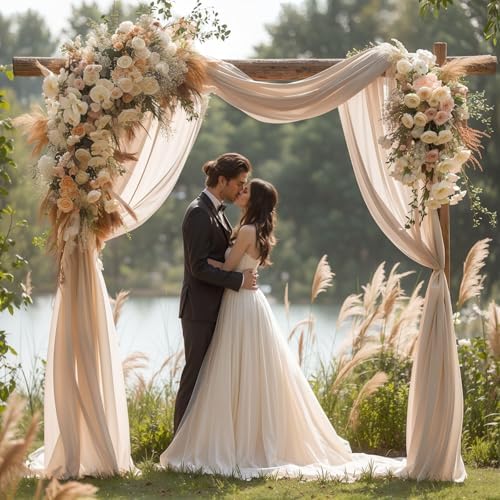 Deep Champagne Wedding Arch Draping Fabric 28" x19FT Sheer Curtain Drapes in 28" width x 19Ft length(4 Panels), alternate