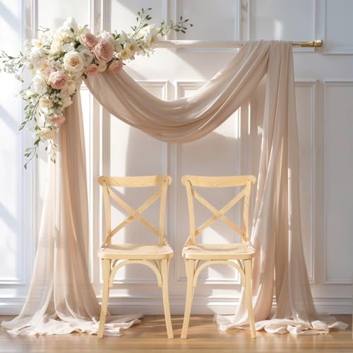 Deep Champagne Wedding Arch Draping Fabric 28" x19FT Sheer Curtain Drapes in 28" width x 19Ft length(4 Panels), alternate