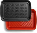 Deep Grilling Prep and Serve Trays, 18" x 12", Set of 2, Black&Red in Red & Black