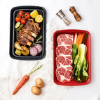 Deep Grilling Prep and Serve Trays, 18" x 12", Set of 2, Black&Red in Red & Black, alternate view 2
