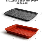 Deep Grilling Prep and Serve Trays, 18" x 12", Set of 2, Black&Red in Red & Black, alternate view 3