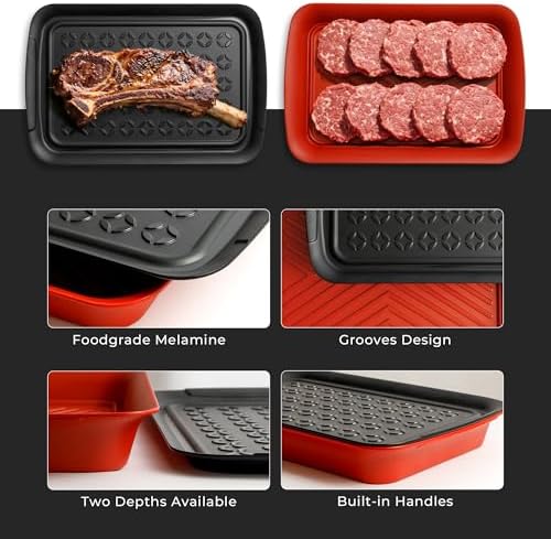 Deep Grilling Prep and Serve Trays, 18" x 12", Set of 2, Black&Red in Red & Black, alternate view 4